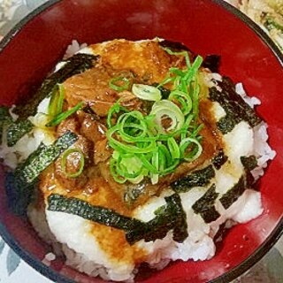 娘が作る☆さばの味噌煮缶でさばのとろろ丼